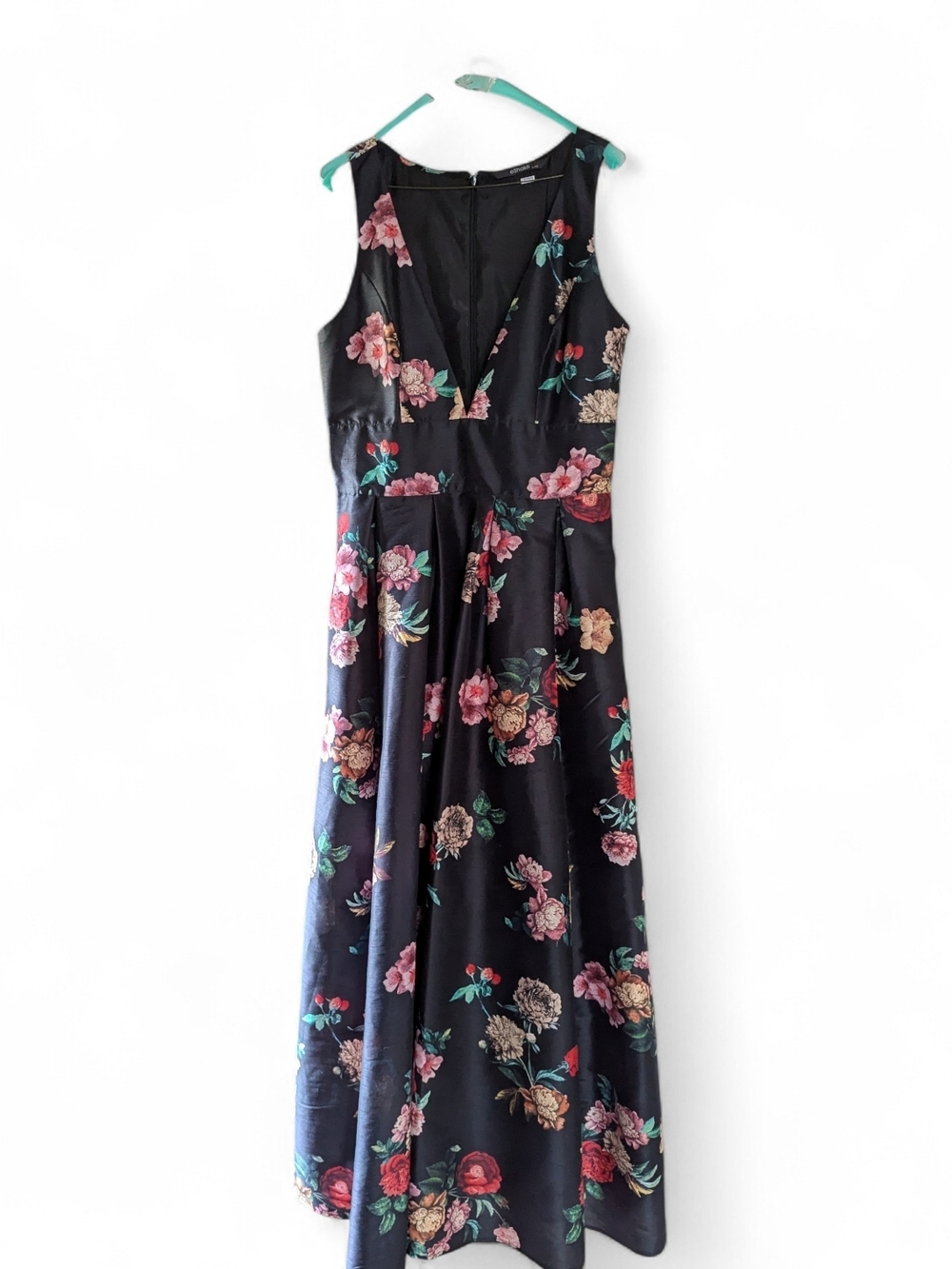 eShakti Blue Floral Deep V-Neck Maxi Dress Size L 12 - Picture 2 of 4